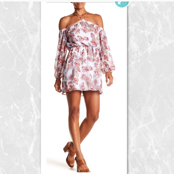 Wayf Floral Liberty Off Shoulder halter mini dress - Picture 6 of 8